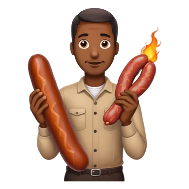 black man holding a burnt big sausage  sticker