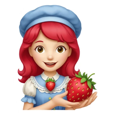 Vintage cartoon character strawberry shortcake hold a strawberry on her hand sticker