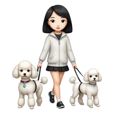 white poodle walking with owner (Asian girl with straight black hair) sticker