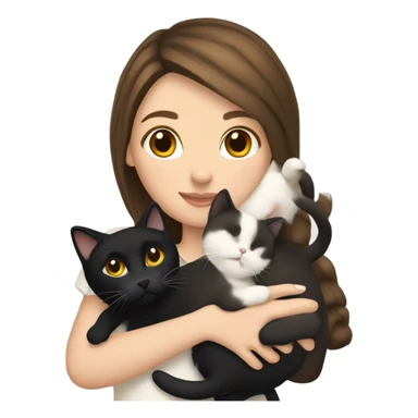 Brunette white girl holding a calico cat and a black cat sticker