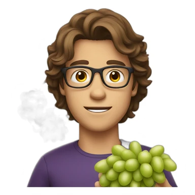 Young brown haired men with glasses throwing grape sticker