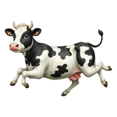 black and white cow jumping in a grass field sticker
