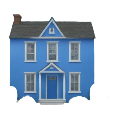 Blue house with people outside sticker