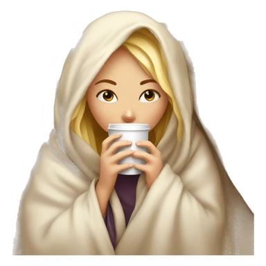 girl inside a blanket sipping coffee eyes closed blonde sticker
