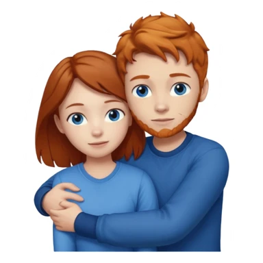 Ginger boy without facial hair hugging girl with dark brown hair. Both have blue eyes.  sticker