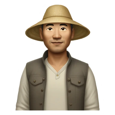photorealistic Chinese peasant in sedge hat sticker