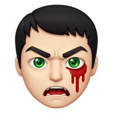 guy with black hair and blood at the mouth with green eyes very angry sticker