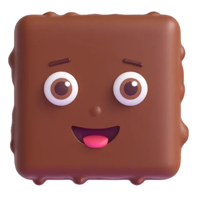 Rectangular chocolate mini pastry, slightly tilted, squished chocolate, crazy wide eyes, open mouth, text above: "ПАСТИЧКА", chibi style, Twitch emoji style, transparent background, colorful sticker