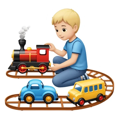 child playing with both toy cars and trains sticker