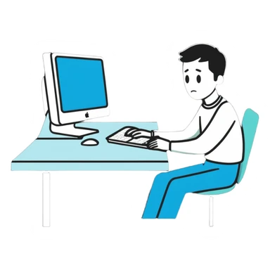 a man sitting at the table with an imac on it, a man sits in a very thoughtful pose sticker