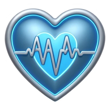 Futuristic premium medical AI logo emoji, sleek metallic heart or shield, ECG line forming stylized letters AI, neon blue and silver, 3D effect, glowing edges, minimal but bold, tech-savvy, high-tech healthcare branding, instantly recognizable, viral-ready, vector flat style with subtle shadows sticker
