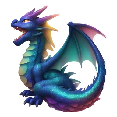 a cosmic dragon emoji, with shimmering scales that reflect the colors of distant galaxies, wings that resemble nebulae, and eyes that sparkle like stars. This dragon could be curled around a tiny planet, breathing out a stream of stardust. 🌌🐉✨ sticker
