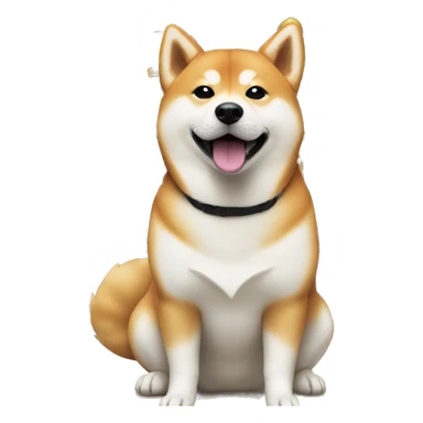 A Shiba Inu in front of a vending machine sticker