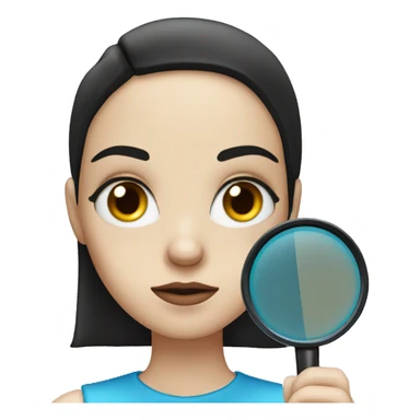 white Girl with black hair and blue eyes with magnifying glass with suspicious look sticker