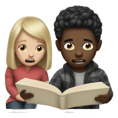 White siblings reading a horror book sticker