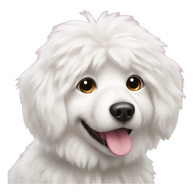 Fluffy white dog with pink nose sticker
