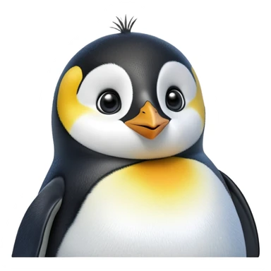 cinematic-cute-emperor-penguin-portrait-emoji,-head-tilted-playfully-and-inquisitively,-with-glossy,-pristine-plumage-accented-by-a-bright-beak-and-round,-sparkling-eyes-filled-with-curiosity,-simplified-yet-irresistibly-adorable-features zoomed into the face sticker