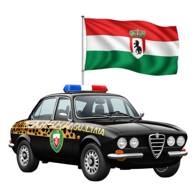 crea auto di servzio alfa romeo giulia colore nero con la scritta sul lato polizia penitenziaria e la un leopardo e la bandiera italiana sticker