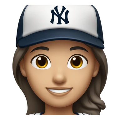 Smile brunette female with Yankees cap and jersey sticker