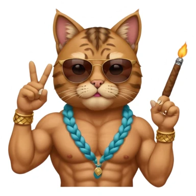 Bodybuilder cat with braids wearing sunglasses with and showing middle finger and cigar in mouth  sticker