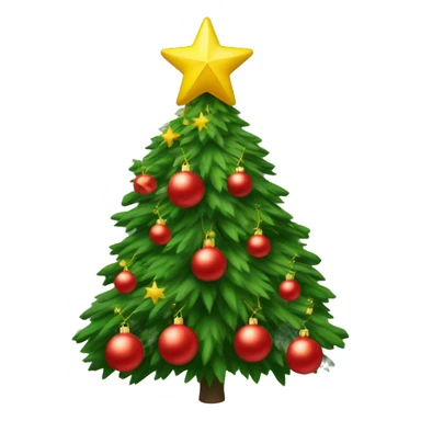 Christmas tree with red ornaments and a yellow star on top sticker