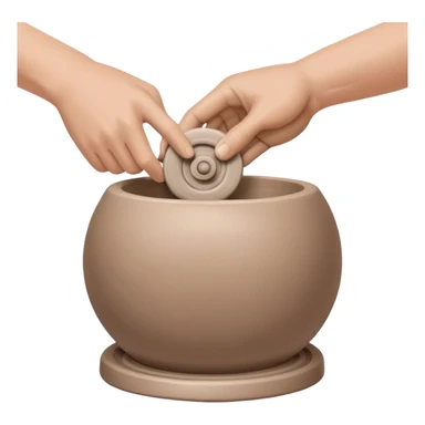 thumb pressing side of a clay ball down onto a silver pottery wheel, thumb at the bottom of the clay, pottery gesture sticker