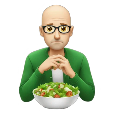 sad bald irish man with glasses eating 2 salads sticker