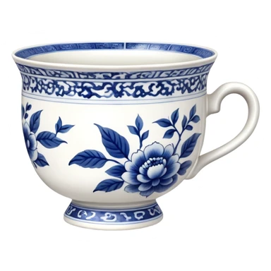 traditional Chinese tea cup with blue and white porcelain design without handle sticker