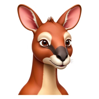 Cinematic Comical Adult Red Kangaroo Portrait Emoji, Head tilted dramatically with an exaggeratedly shocked expression, featuring a robust, dynamic build with a uniquely red kangaroo-shaped head sporting an elongated snout and wide, comically expressive eyes full of playful disbelief, Simplified yet hilariously expressive features, highly detailed, glowing with a slightly sassy outback glow, high shine, dramatic yet playful, stylized with an air of cheeky wild mischief, soft glowing outline, capturing the essence of a meme-worthy kangaroo that looks ready to bound its way into viral fame! sticker
