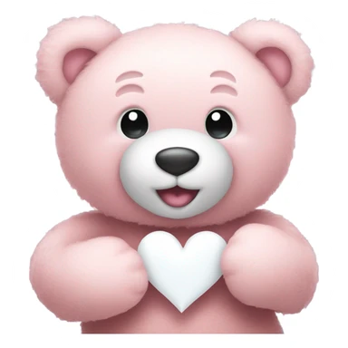 Happy Light pink teddy bear holding a white heart sticker