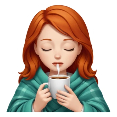 Redhead girl inside a blanket sipping coffee eyes closed sticker