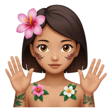 make me an image of a girl from hong kong with brown eyes and a hong kong flower tattoo on her back flipping off the camera sticker