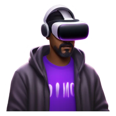 Big Lebowski wearing a black hoodie with "OMG" letters on it and VR headset oculus quest 2 in a cyberpunk VR environment with violet neon lighting. sticker
