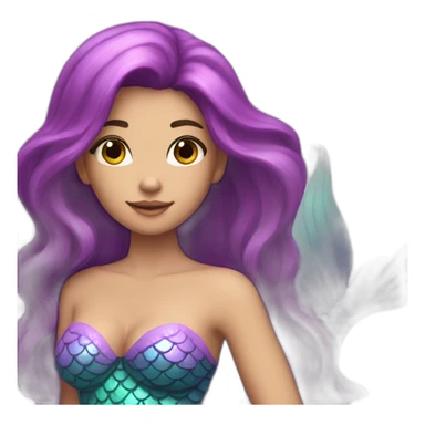 mermaid with pinkish purple tail and long dark hair sticker