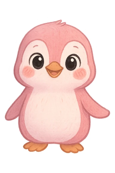 a cute pink penguin, original design, big eyes, blushing cheeks, joyful sticker