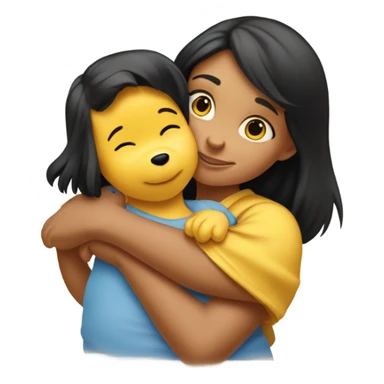 Winnie the Pooh hugging brunette girl on the cheek sticker