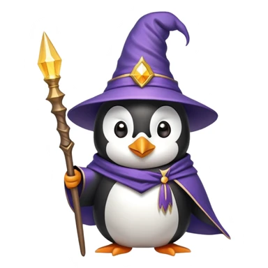 penguin dressed as a wizard with a magical wand and pointy hat sticker