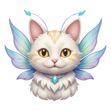 A cat with fairy wings, floating mid-air with a mischievous smirk, portrait, bust up sticker