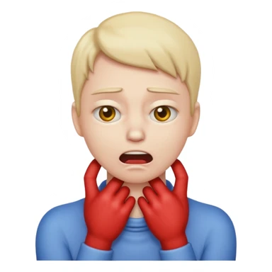 Create an emoji choking violently with hands on neck with a blank expression  sticker