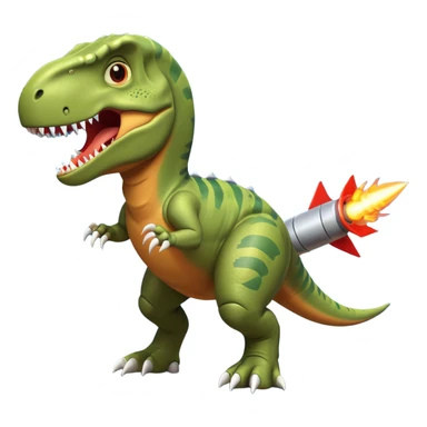 fierce rocket-propelled dinosaur, armored T-rex, rocket thrusters, intense eyes, dynamic action pose, 3D cartoon, mobile game icon style, clean background, no text, no watermark
 sticker