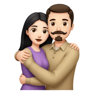 Tall white man with brown mustache goatee AND a short pale woman with long black hair, hugging sticker