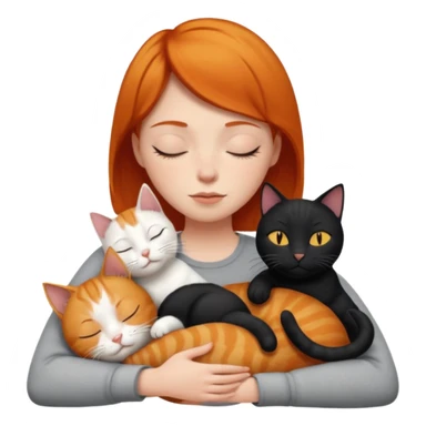 Ginger Girl short hair sleeping with two cats a black and a whole white bigger cat  sticker