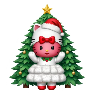 Hello kitty wearing a Christmas tree outfit sticker