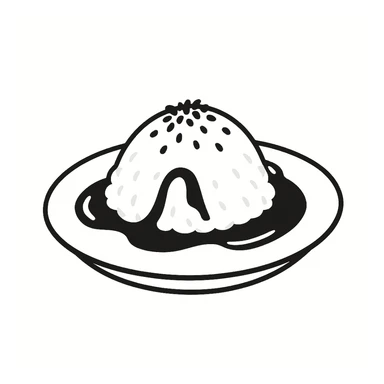A dish of rice topped with black sesame seeds and soy sauce, black doodle style. sticker