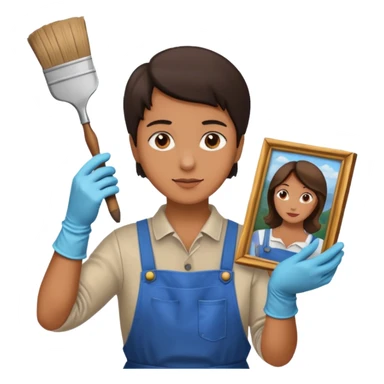 person restoring old painting. sticker