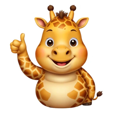 Cartoon short, fat dwarf cute giraffe with a big smile, giving a big thumbs-up sticker