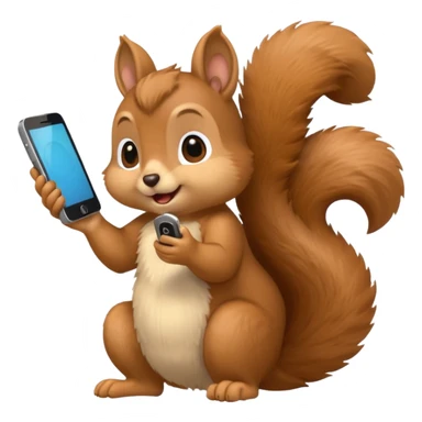 squirrel holding a phone to its ear, looking like it is currently calling someone, apple style emoji sticker