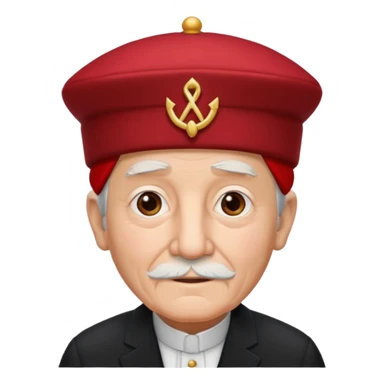 black suited old with fes hat sticker