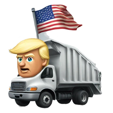 Donald Trump flying the American flag driving a garbage truck sticker