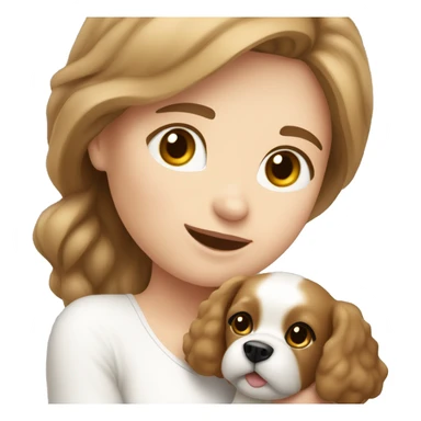 Light brown hair girl with bishon frise dog in her hands  sticker